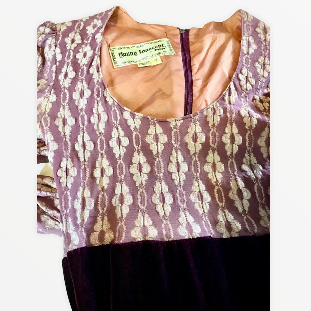 Vintage 70’s Young Inoccent Granny Core Dress Plum w/Purple Velvet Maxi - Picture 2 of 16
